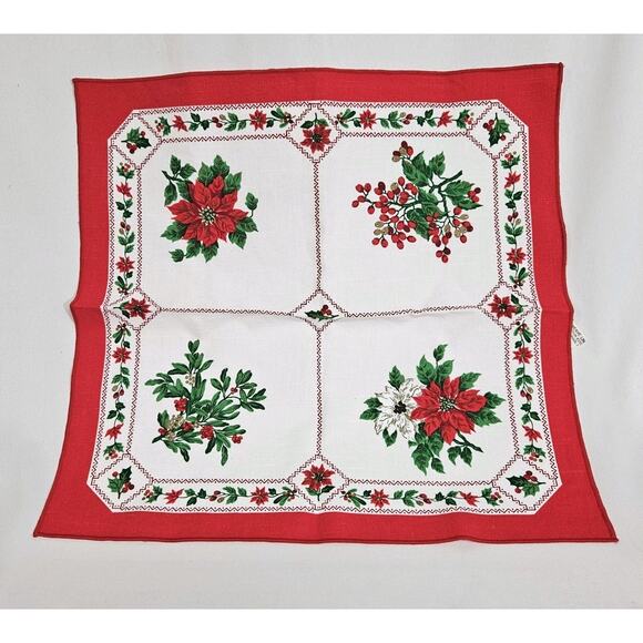 Vtg Sunweave Linen Set Of 2 Pointsettia Holly Berries Christmas 17" Napkins - Picture 3 of 7